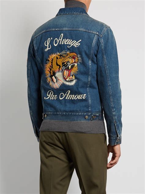 gucci jacket mens tiger|gucci denim jacket with embroideries.